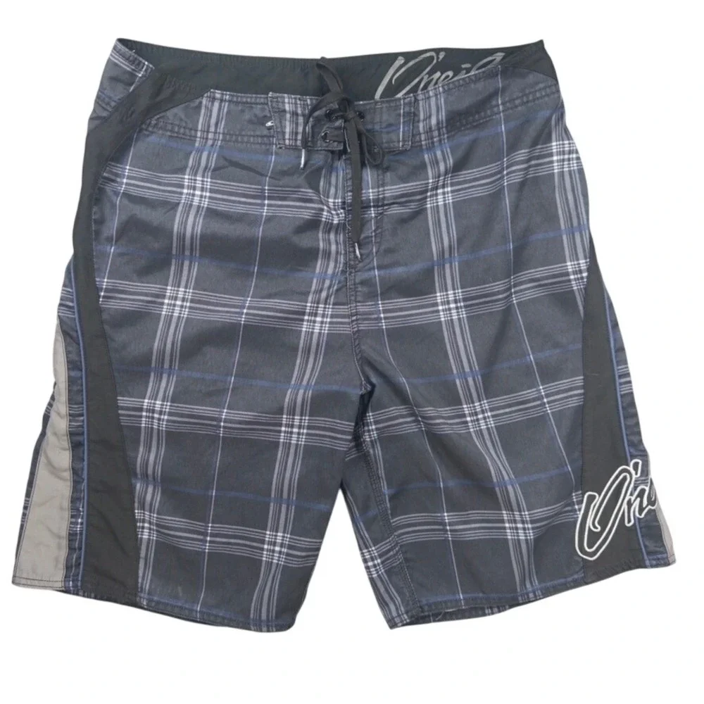 O'Neill Board Shorts Mens 36 Black Plaid Surfing Beachwear Pocket Beach Summer
